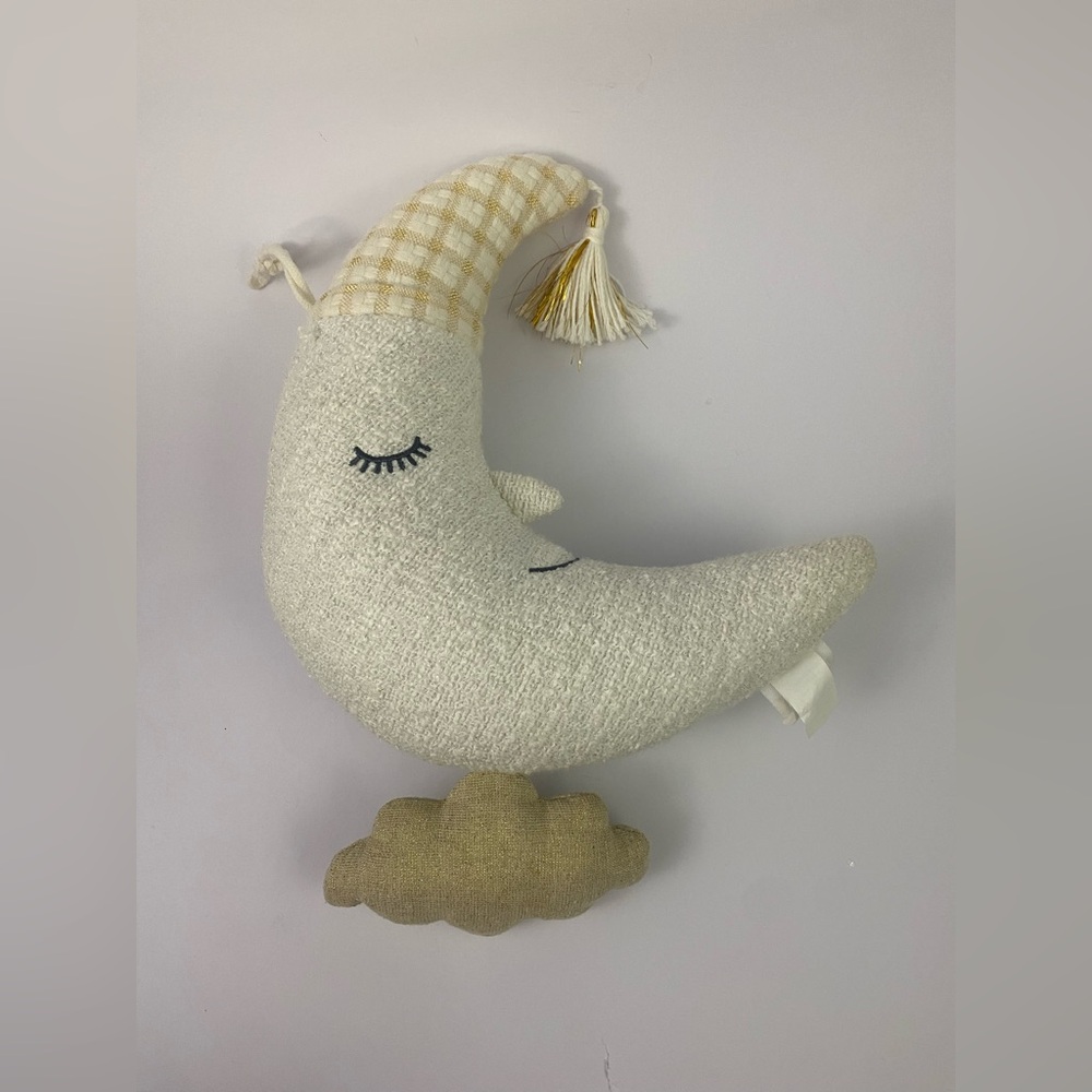 Mud Pie Moon Cloud Musical Pull Toy Plush Stuffed Baby Gold White Mobile Works